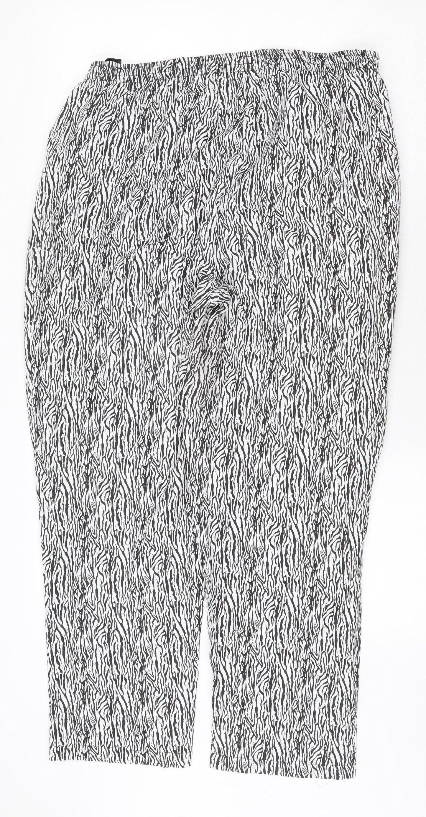 Bonmarché Womens White Animal Print Polyester Trousers Size 18 Regular