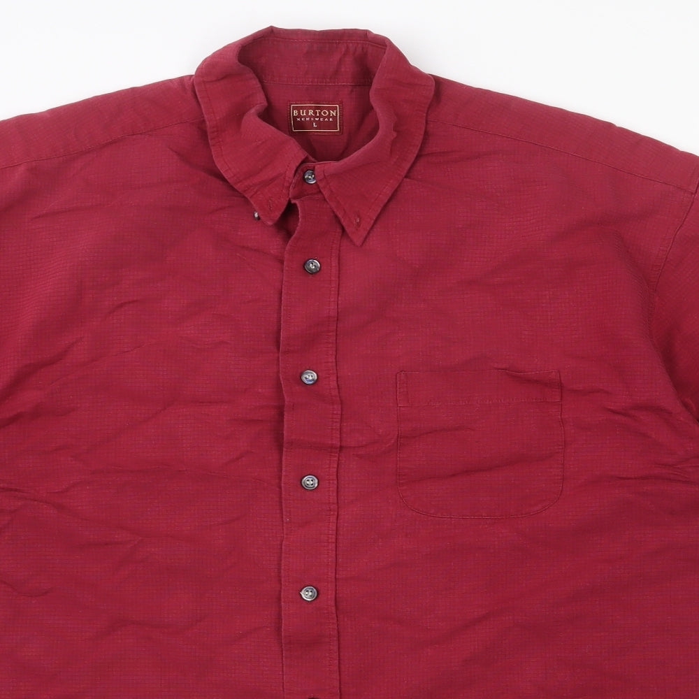 Burton Mens Red Viscose Button-Up Size L Collared Button