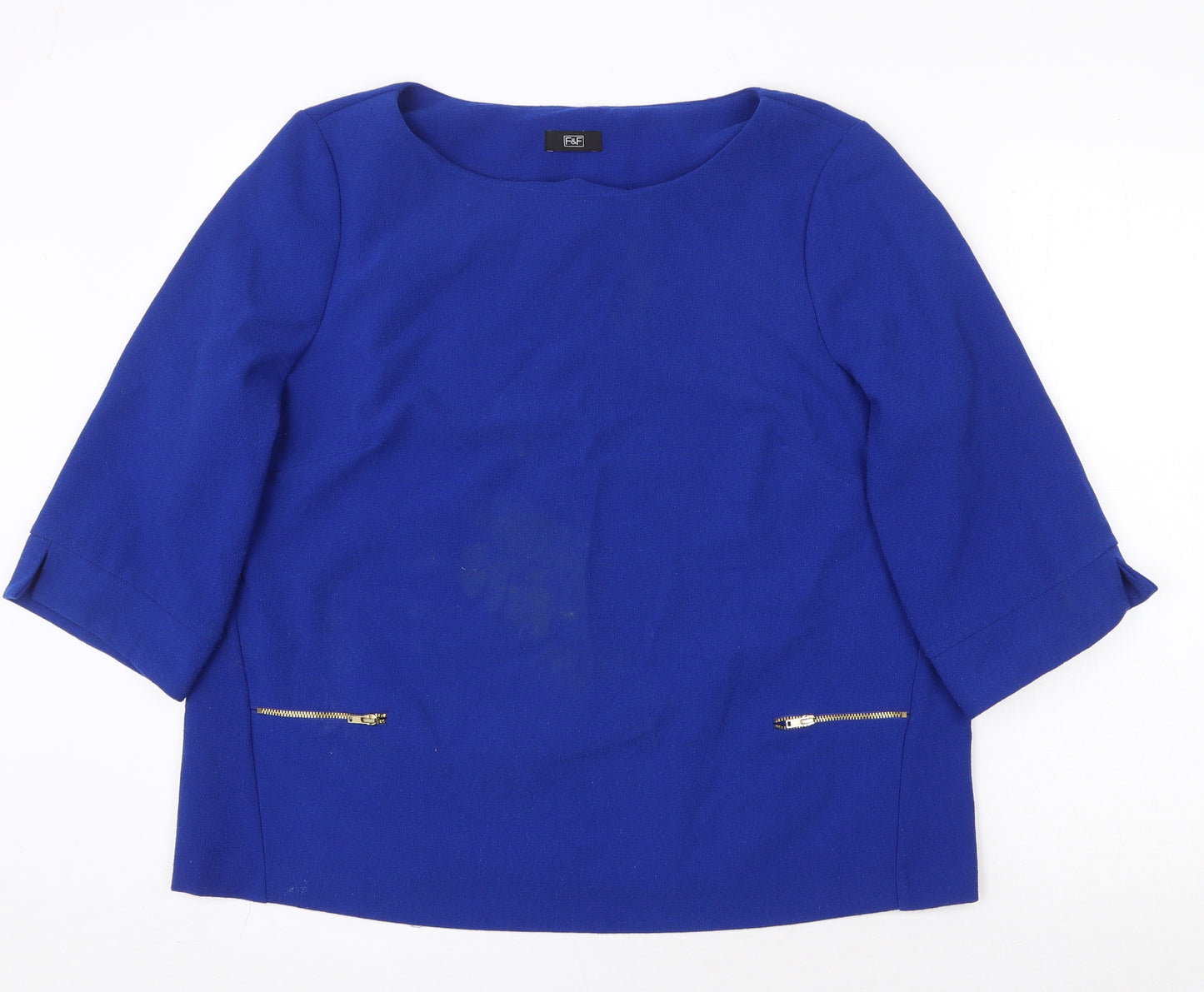 F&F Womens Blue Polyester Basic Blouse Size 18 Round Neck