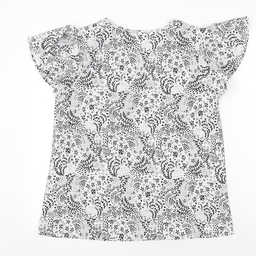 Peacocks Womens White Geometric Polyester Basic T-Shirt Size 10 Round Neck