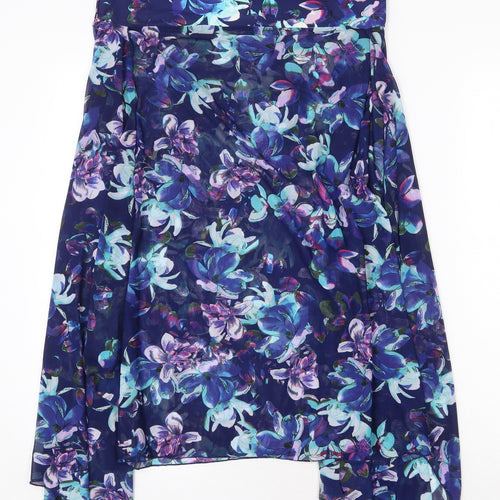 Bonmarché Womens Blue Floral Nylon Tank Dress Size M Off the Shoulder Pullover
