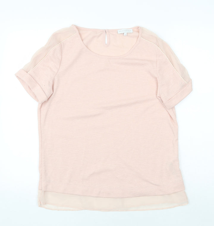 RJR.John Rocha Womens Pink Polyester Basic T-Shirt Size 12 Round Neck