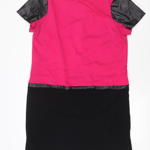 Autograph Womens Pink Colourblock Viscose A-Line Size 14 Round Neck Zip