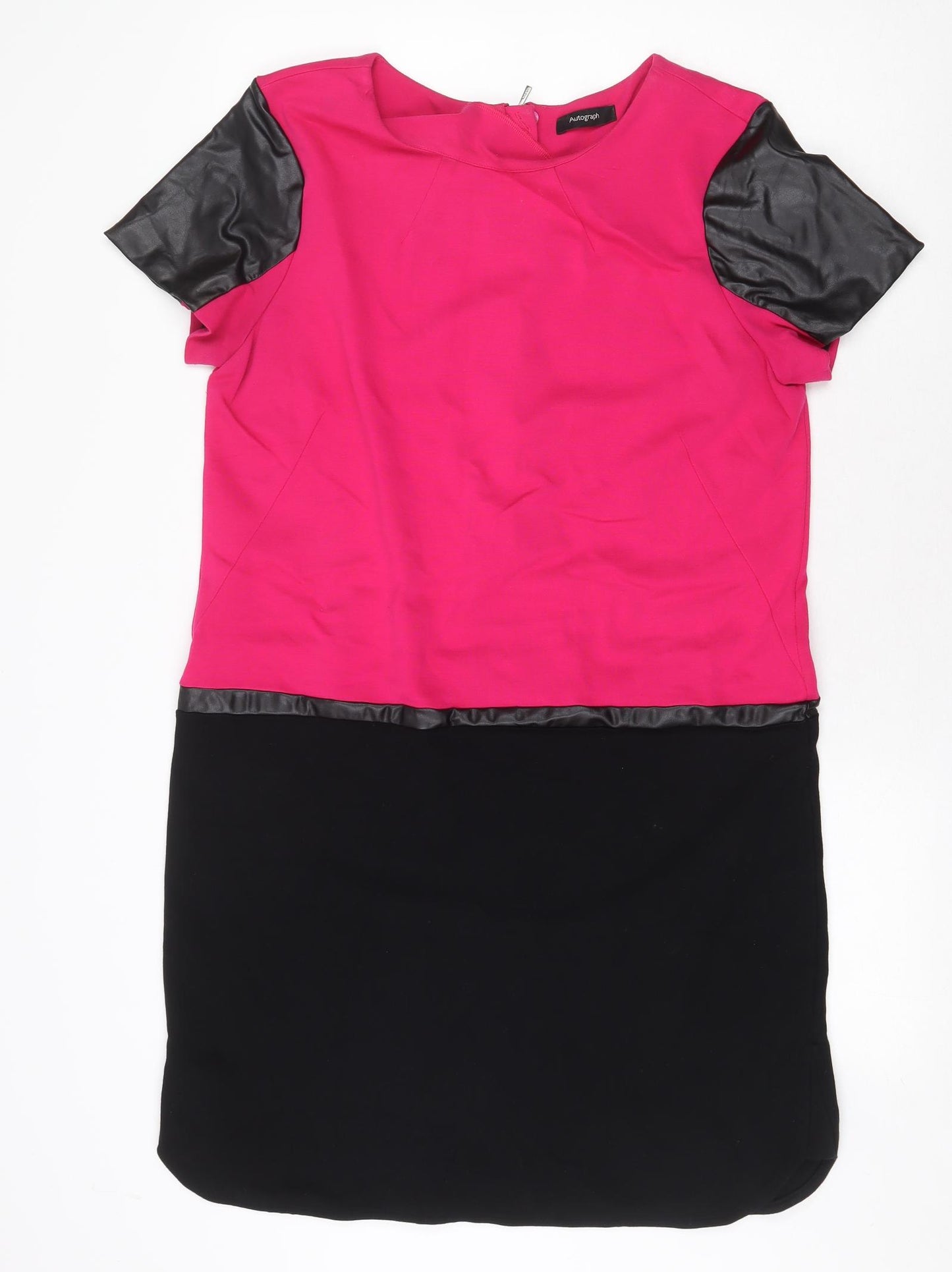 Autograph Womens Pink Colourblock Viscose A-Line Size 14 Round Neck Zip