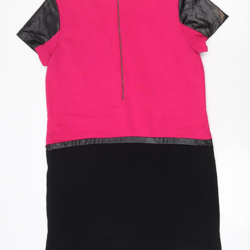 Autograph Womens Pink Colourblock Viscose A-Line Size 14 Round Neck Zip