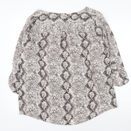 Faith and Joy Womens Beige Animal Print Polyester Basic Blouse Size L V-Neck - Snake Print