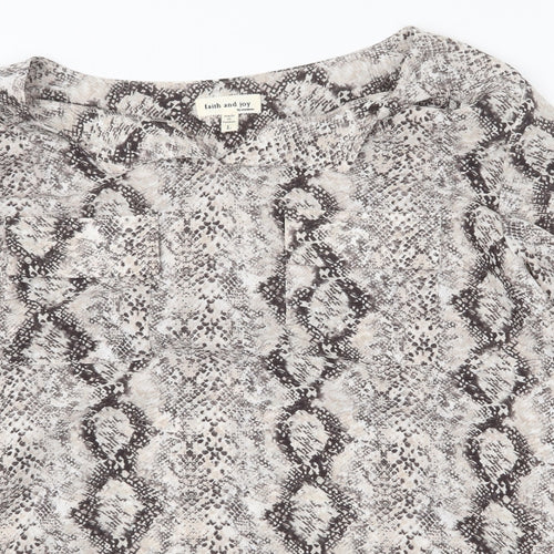 Faith and Joy Womens Beige Animal Print Polyester Basic Blouse Size L V-Neck - Snake Print