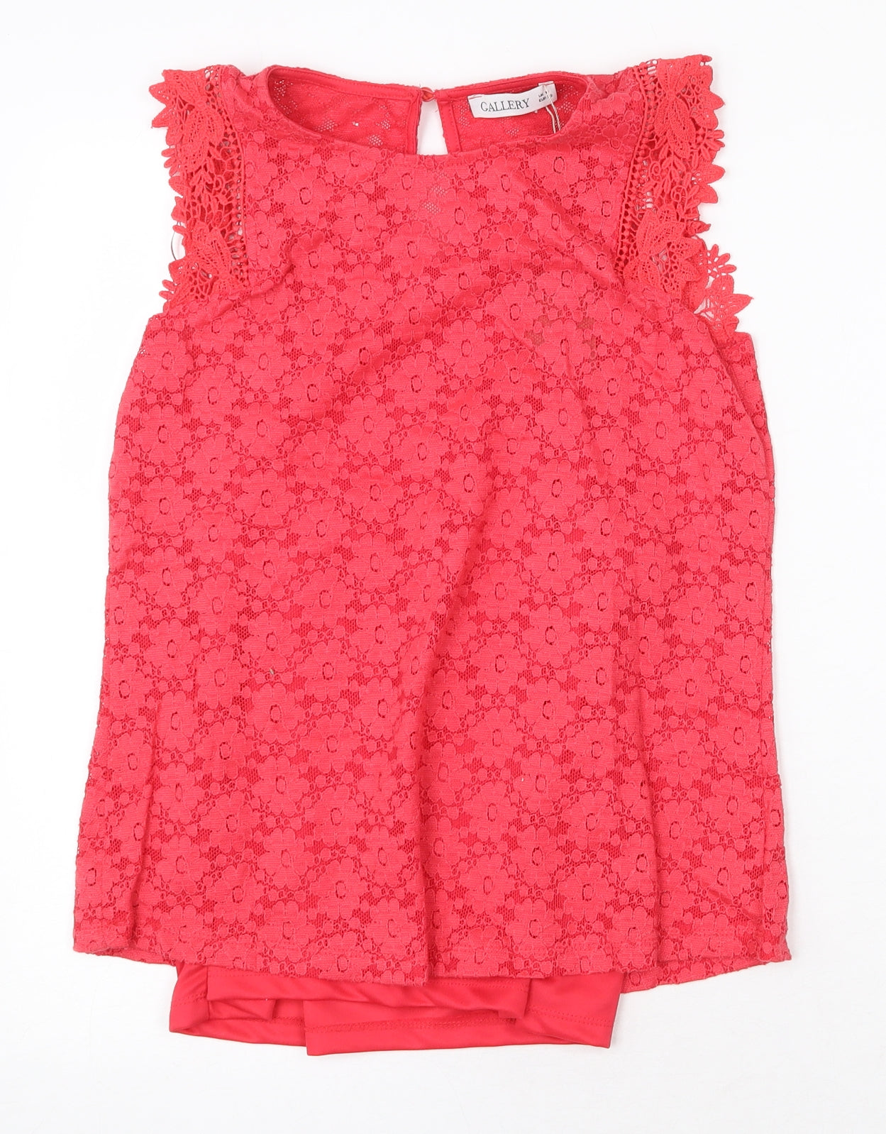 Gallery Womens Red Floral Cotton Basic Blouse Size 10 Round Neck