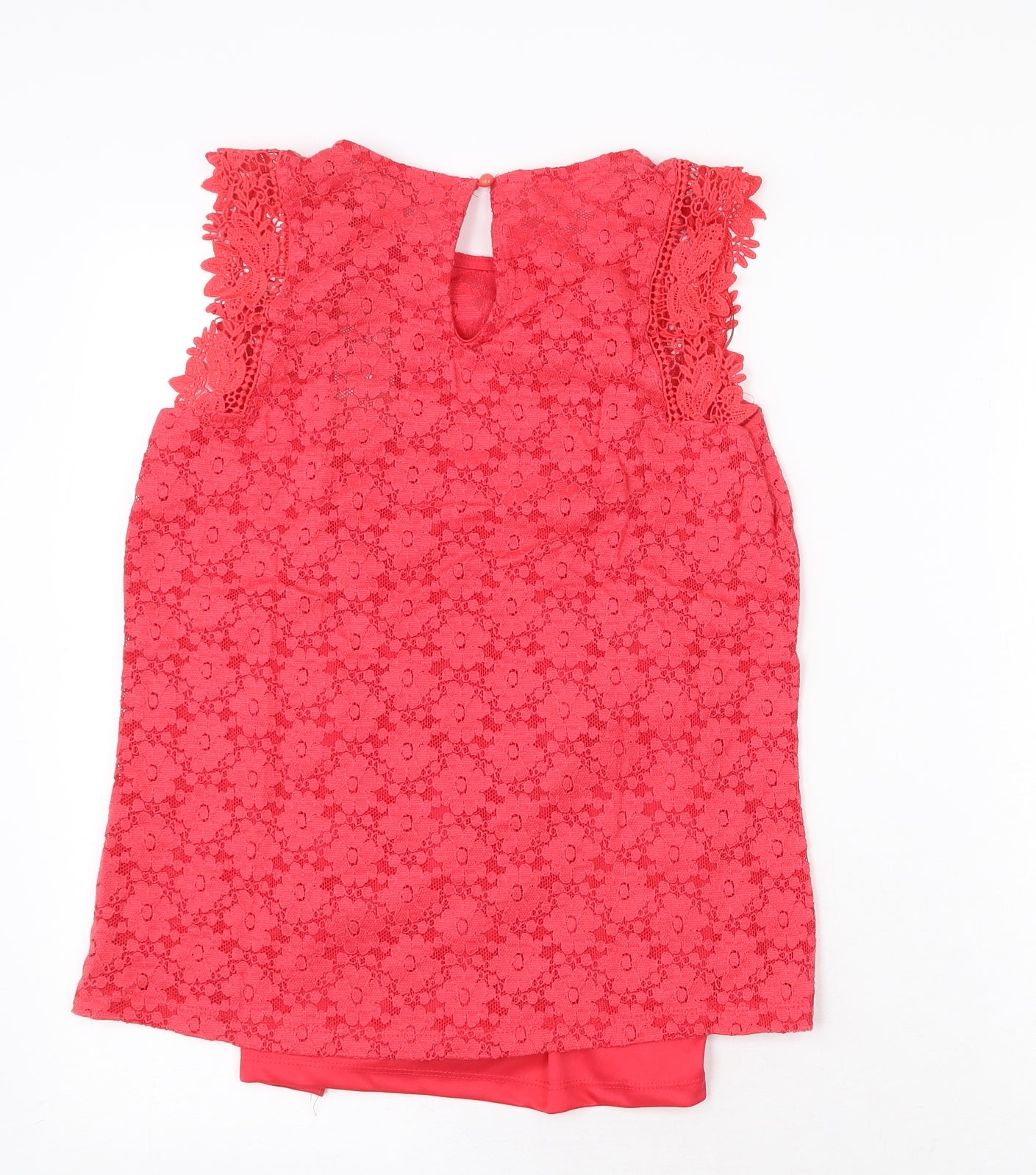 Gallery Womens Red Floral Cotton Basic Blouse Size 10 Round Neck