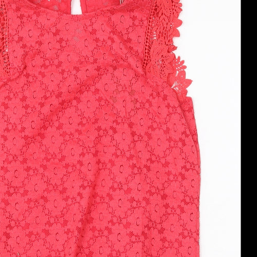 Gallery Womens Red Floral Cotton Basic Blouse Size 10 Round Neck