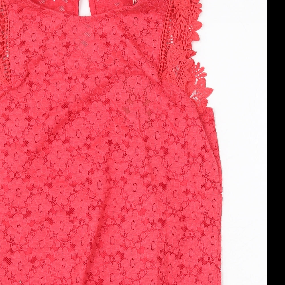Gallery Womens Red Floral Cotton Basic Blouse Size 10 Round Neck