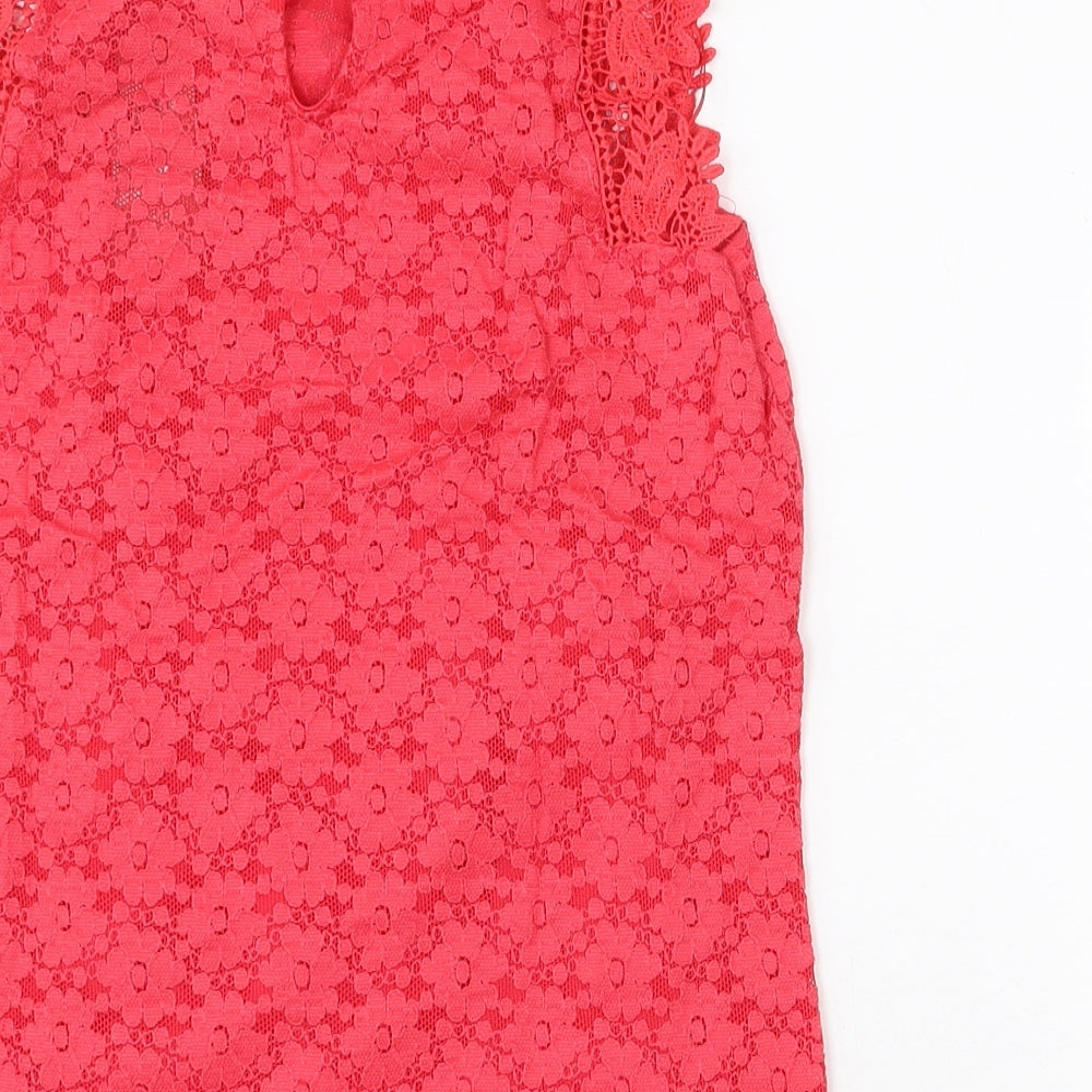 Gallery Womens Red Floral Cotton Basic Blouse Size 10 Round Neck