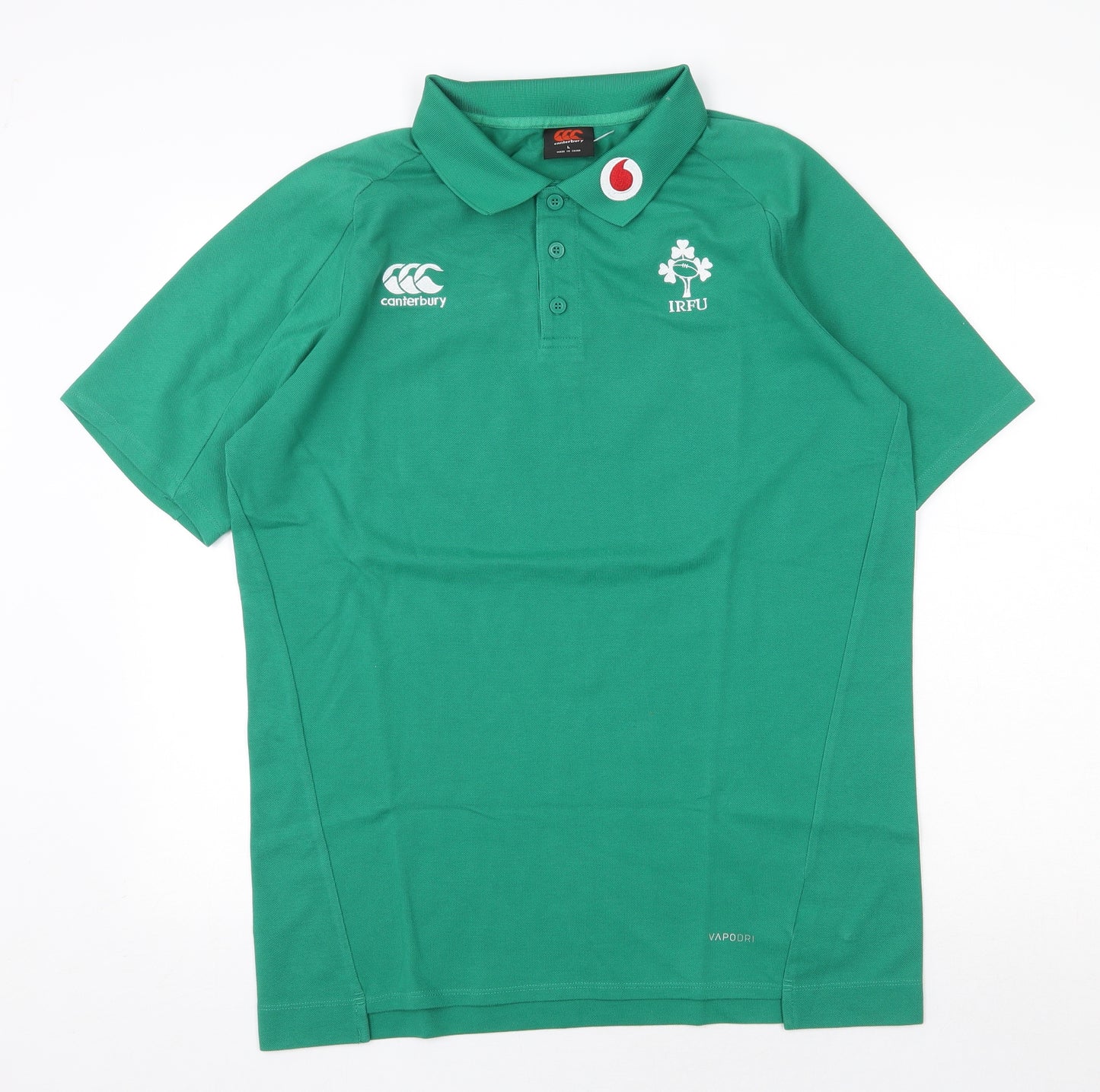 Canterbury Mens Green Polyester Polo Size L Collared Button - Ireland Rugby