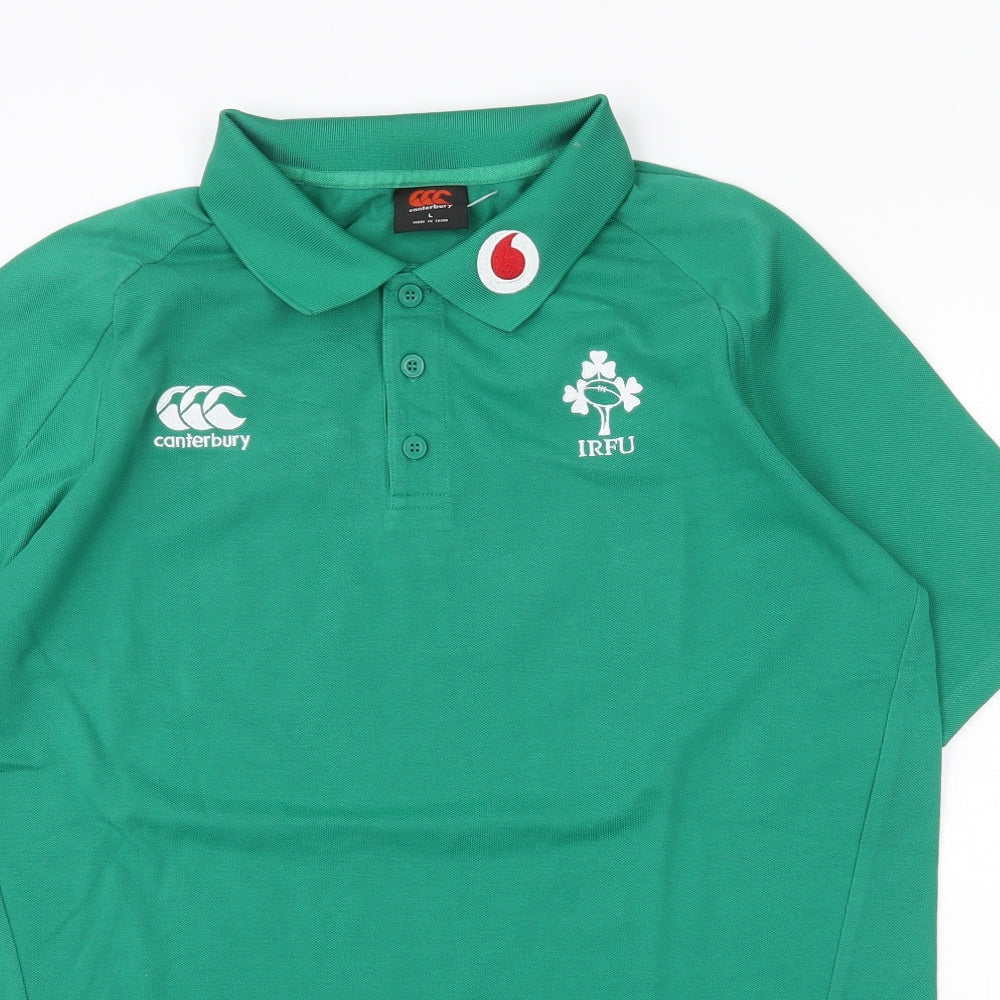 Canterbury Mens Green Polyester Polo Size L Collared Button - Ireland Rugby