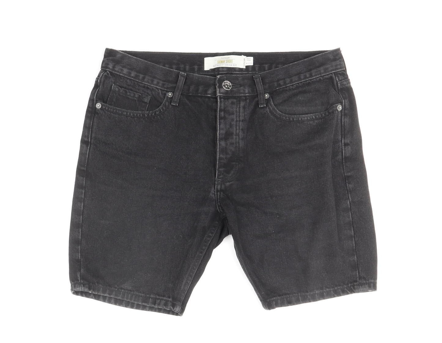Topman Mens Black Cotton Bermuda Shorts Size 32 in Extra-Slim Button