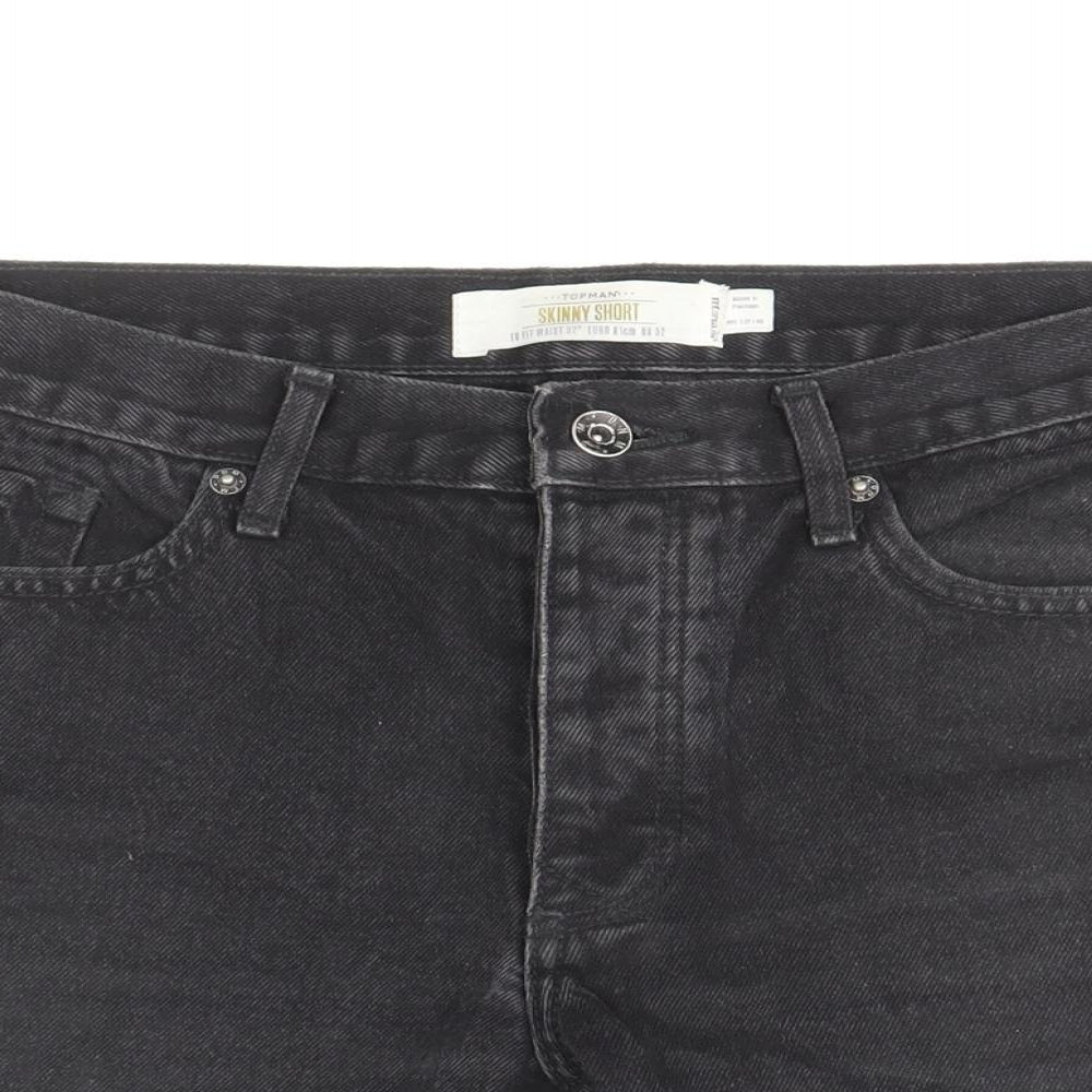 Topman Mens Black Cotton Bermuda Shorts Size 32 in Extra-Slim Button