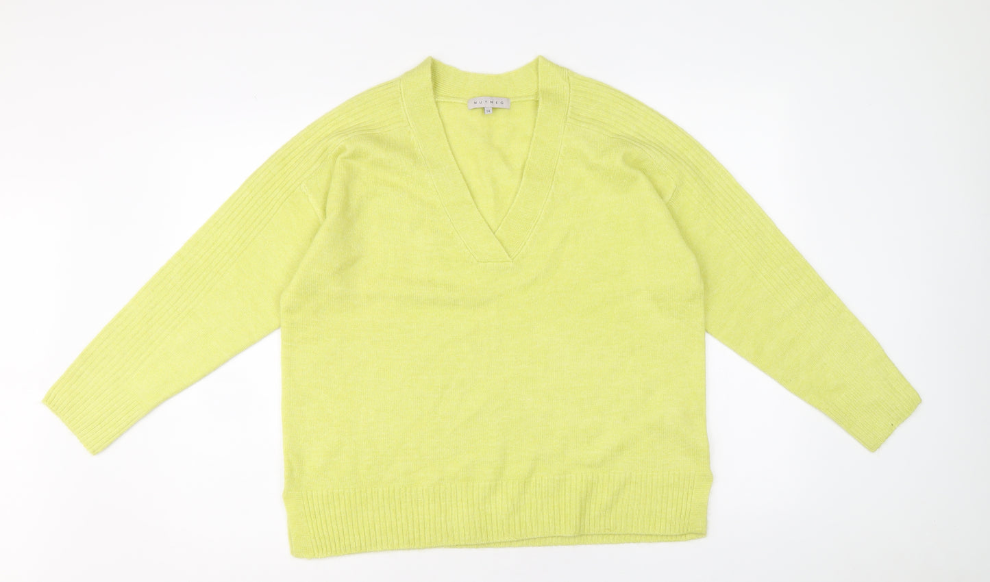 Nutmeg Womens Green V-Neck Acrylic Pullover Jumper Size 14