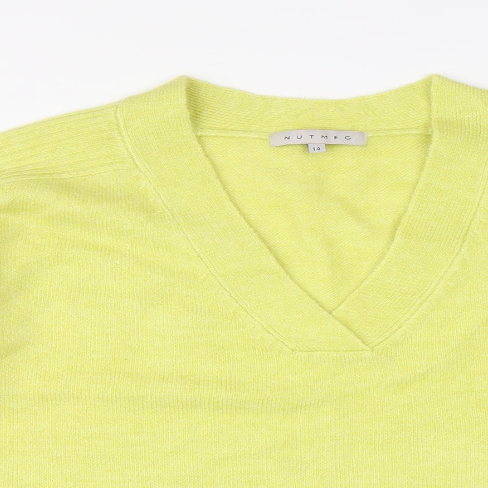 Nutmeg Womens Green V-Neck Acrylic Pullover Jumper Size 14