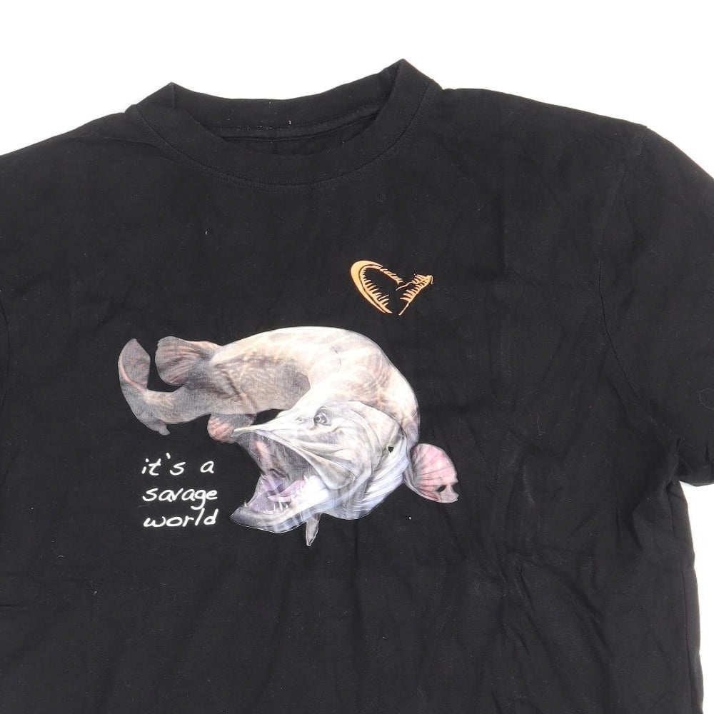 Savage Bar Mens Black Cotton T-Shirt Size M Round Neck