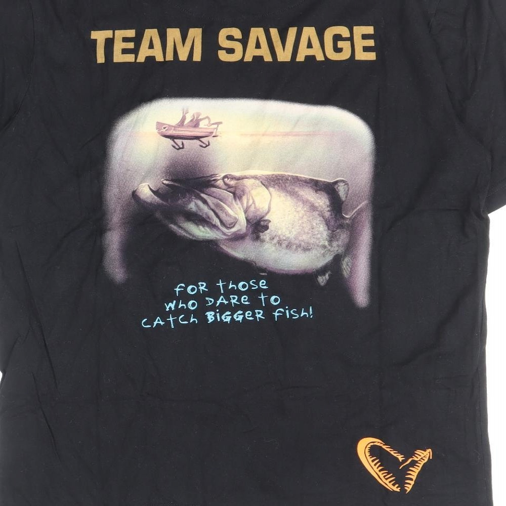 Savage Bar Mens Black Cotton T-Shirt Size M Round Neck