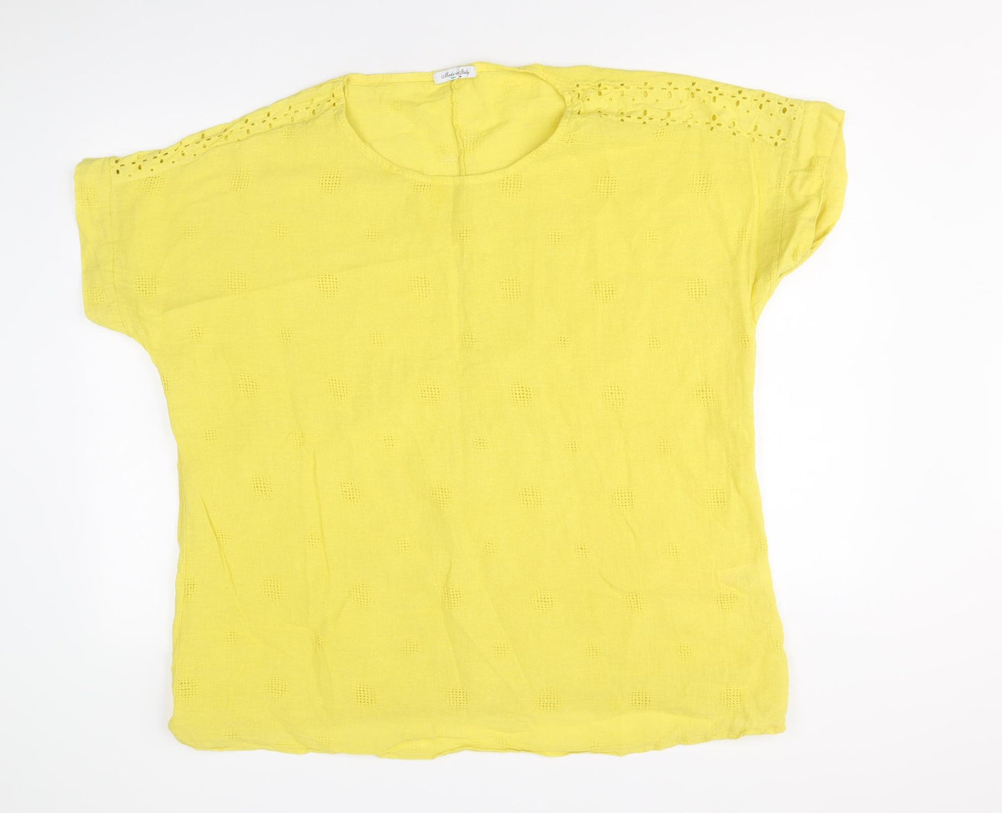 Bonmarché Womens Yellow 100% Cotton Basic T-Shirt Size L Scoop Neck