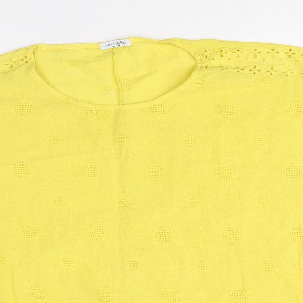 Bonmarché Womens Yellow 100% Cotton Basic T-Shirt Size L Scoop Neck
