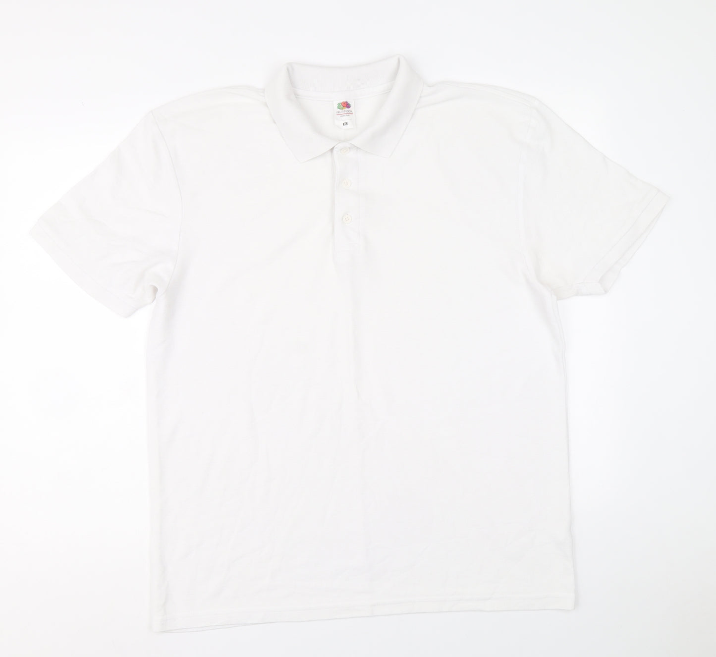Fruit of the Loom Mens White Polyester Polo Size XL Collared Button