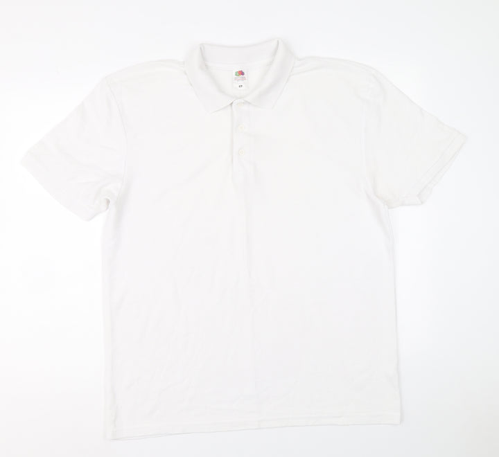 Fruit of the Loom Mens White Polyester Polo Size XL Collared Button