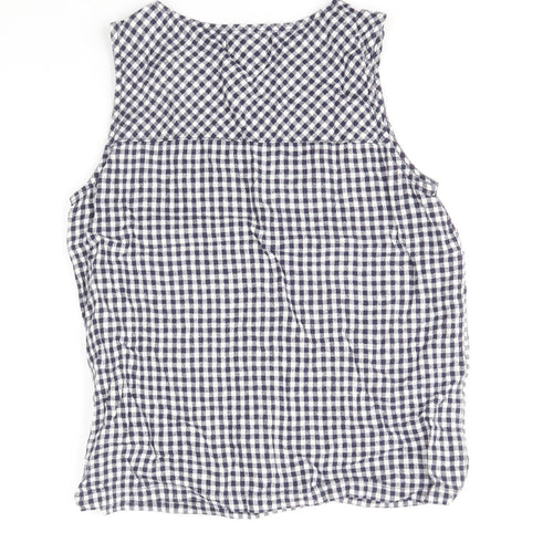 NEXT Womens Blue Check Linen Basic Tank Size 12 Scoop Neck