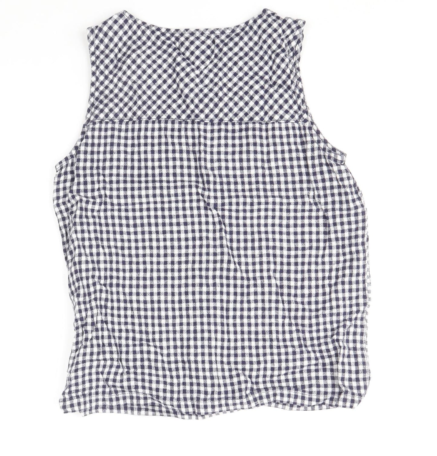 NEXT Womens Blue Check Linen Basic Tank Size 12 Scoop Neck