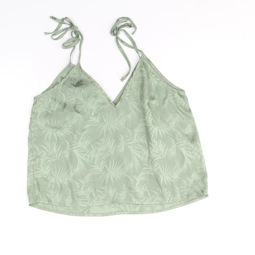 Loungable Womens Green Floral Polyester Camisole Tank Size 10 V-Neck - Leaf Print Tie Strap Detail