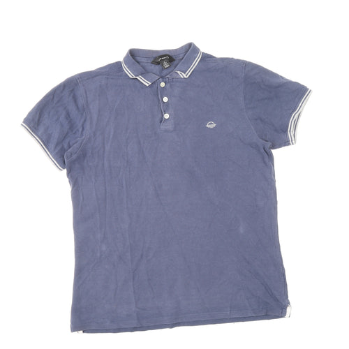 Cedar Wood State Mens Blue Cotton Polo Size M Collared Button