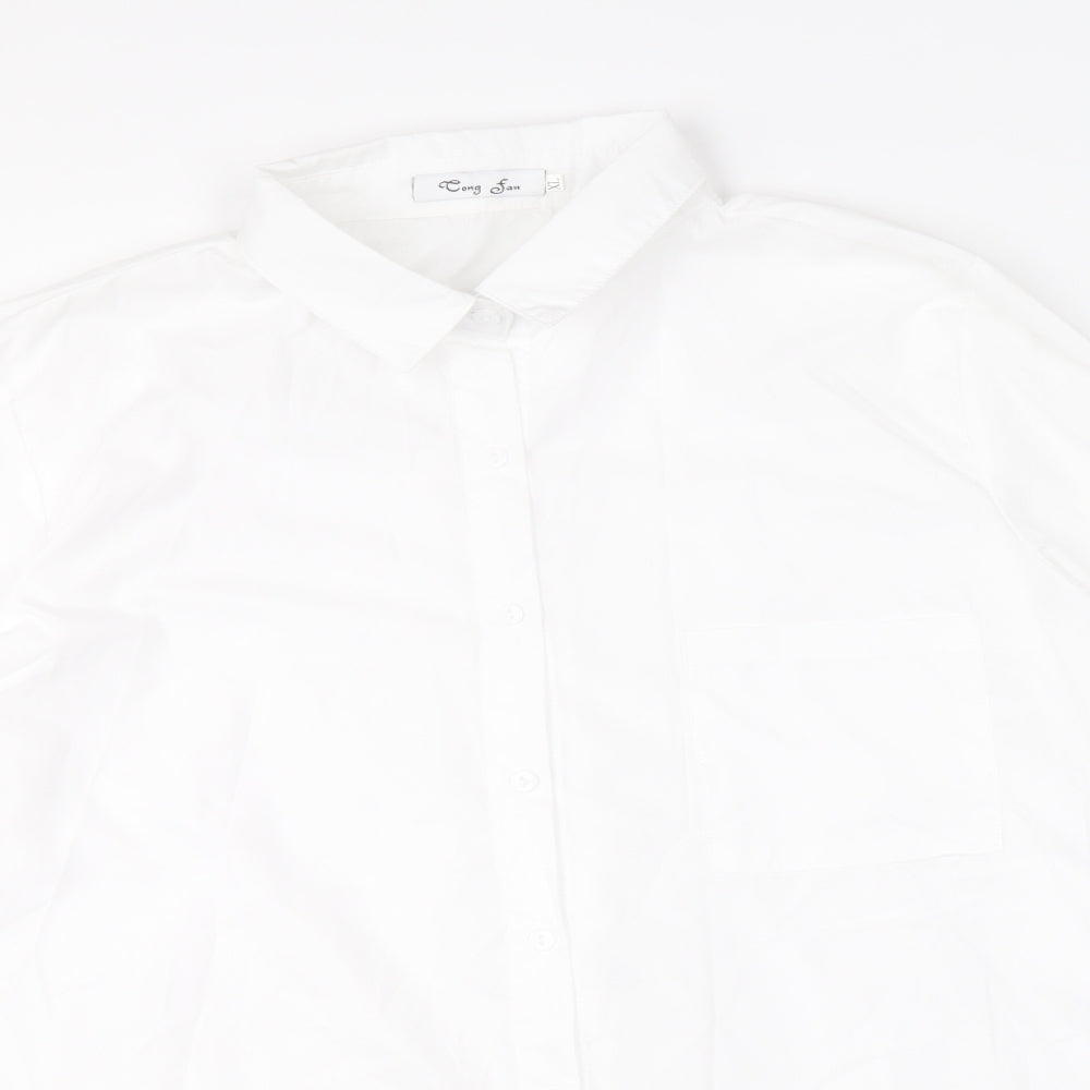 Cong Fan Mens White Polyester Dress Shirt Size XL V-Neck Button