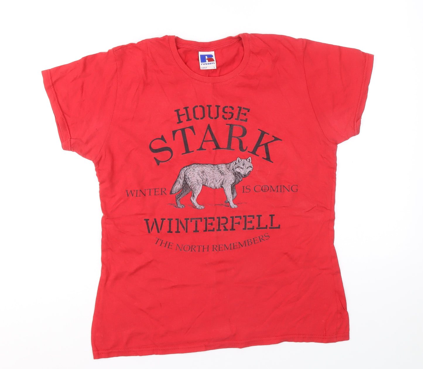 Russell Womens Red 100% Cotton Basic T-Shirt Size L Round Neck - Game of Thrones, Winter is Coming