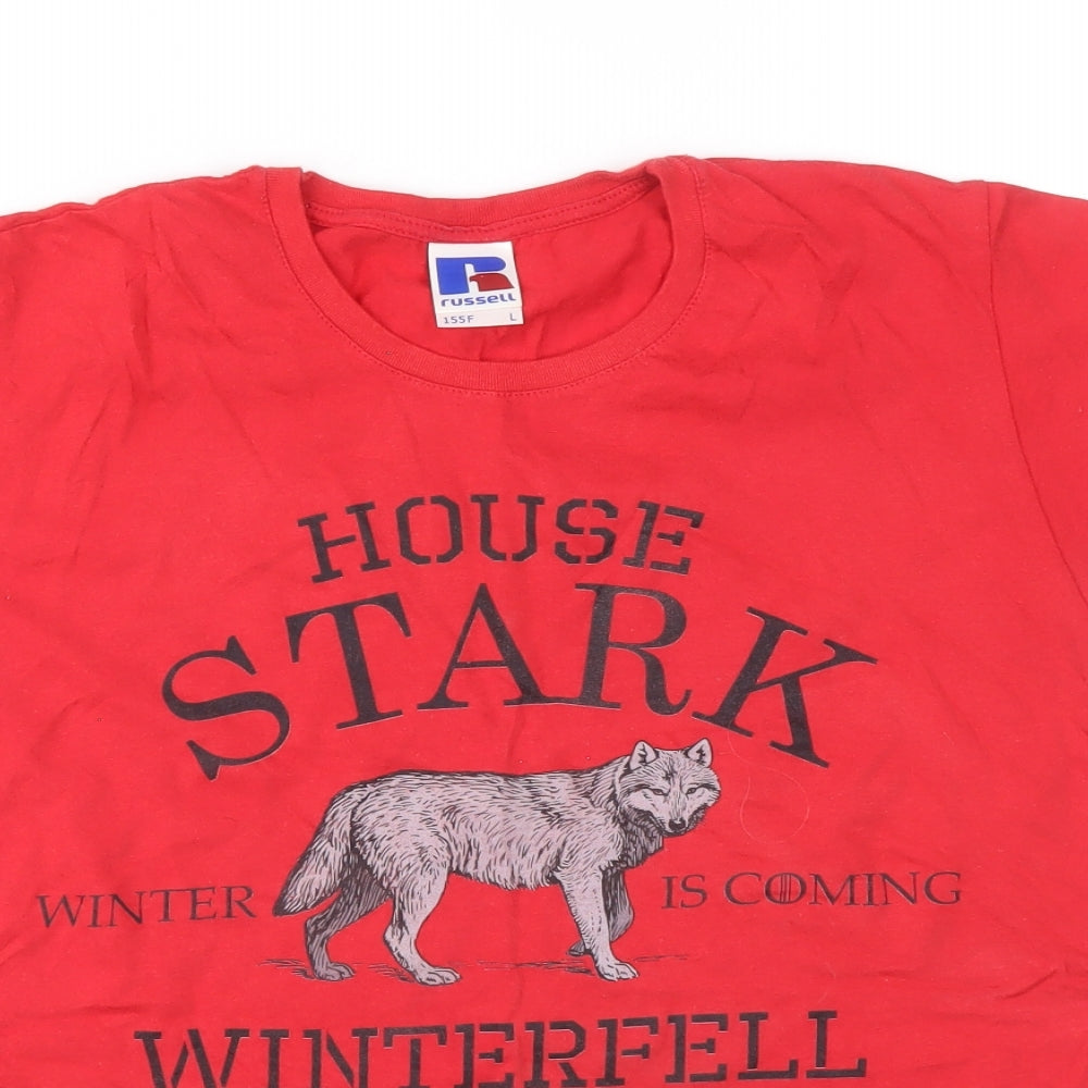Russell Womens Red 100% Cotton Basic T-Shirt Size L Round Neck - Game of Thrones, Winter is Coming