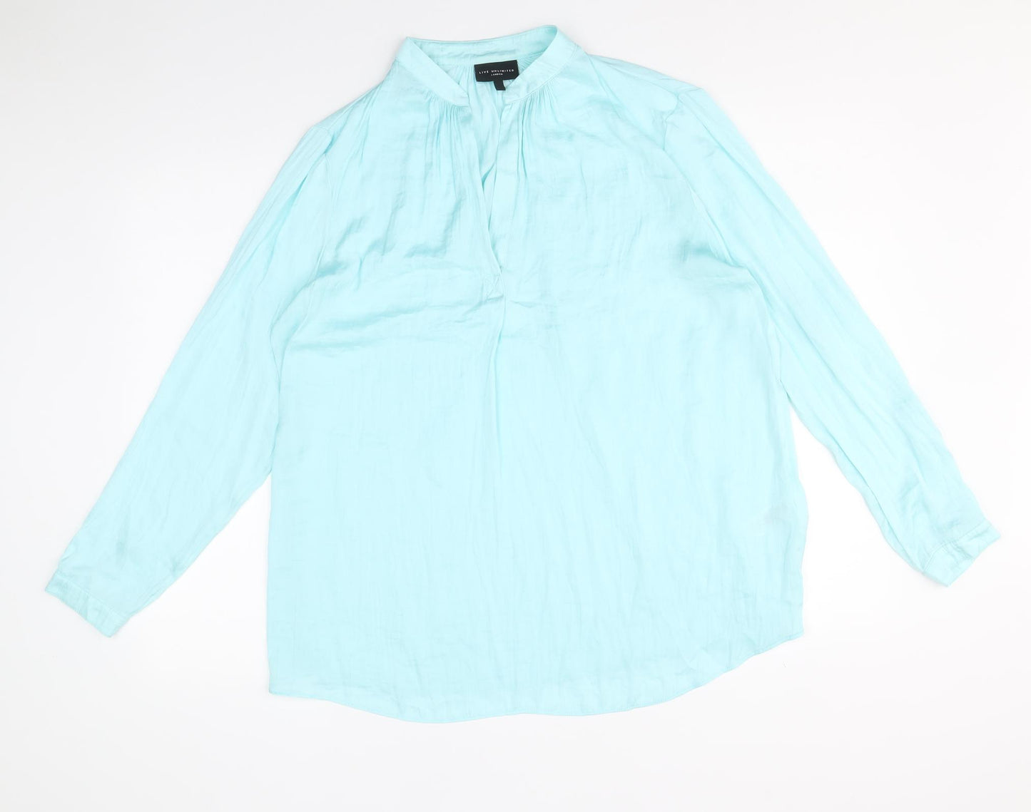 LIVE UNLIMITED Womens Blue Polyester Basic Blouse Size 14 V-Neck