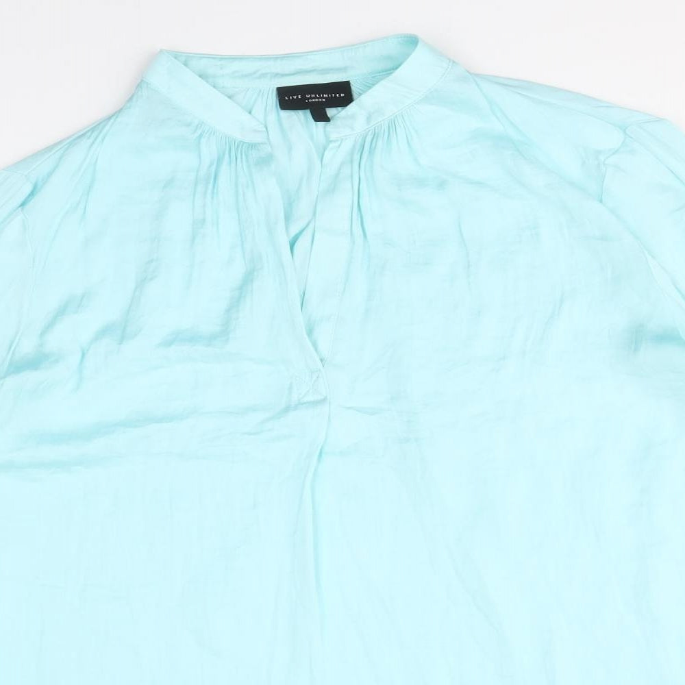 LIVE UNLIMITED Womens Blue Polyester Basic Blouse Size 14 V-Neck