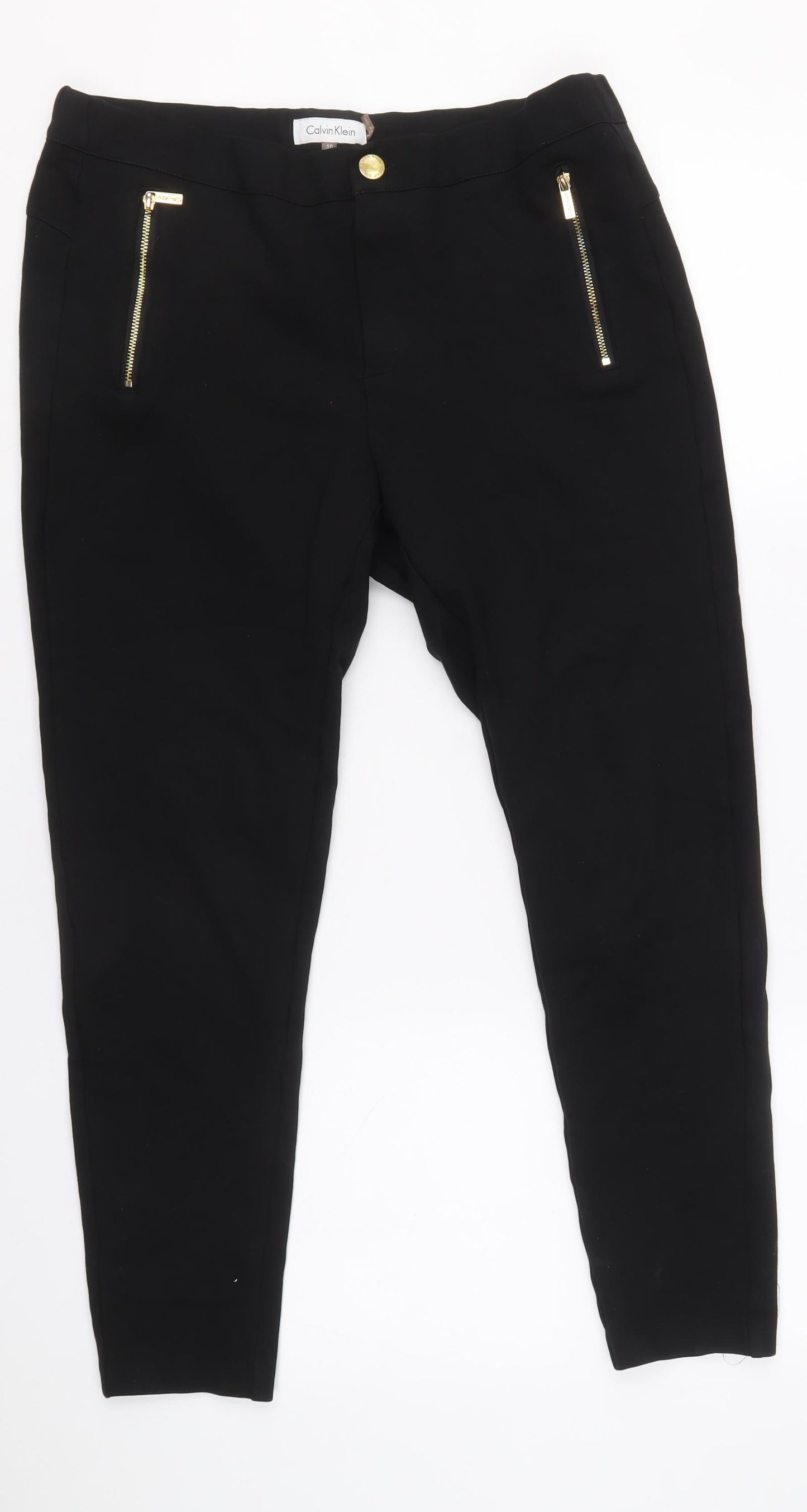 Calvin Klein Womens Black Viscose Trousers Size 10 Regular Zip