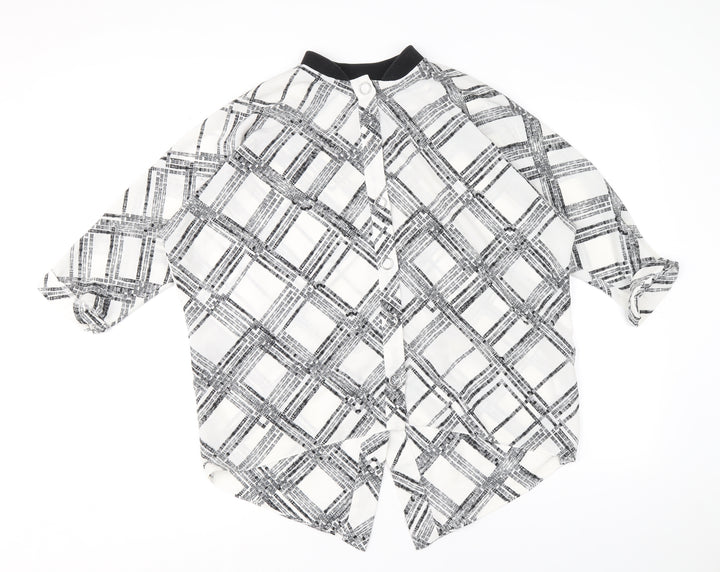 River Island Womens White Plaid Polyester Basic Blouse Size 10 Round Neck