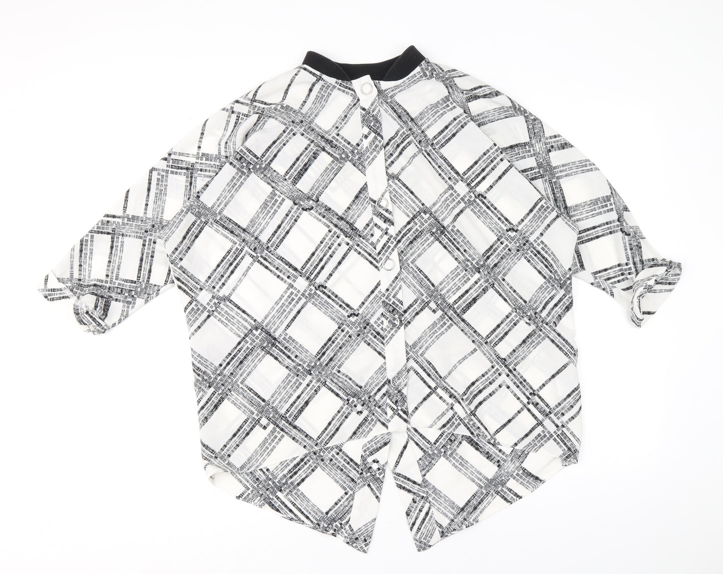 River Island Womens White Plaid Polyester Basic Blouse Size 10 Round Neck