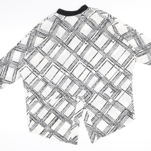 River Island Womens White Plaid Polyester Basic Blouse Size 10 Round Neck