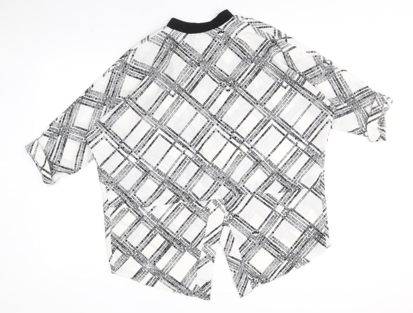 River Island Womens White Plaid Polyester Basic Blouse Size 10 Round Neck