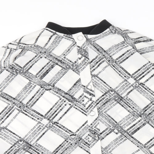 River Island Womens White Plaid Polyester Basic Blouse Size 10 Round Neck