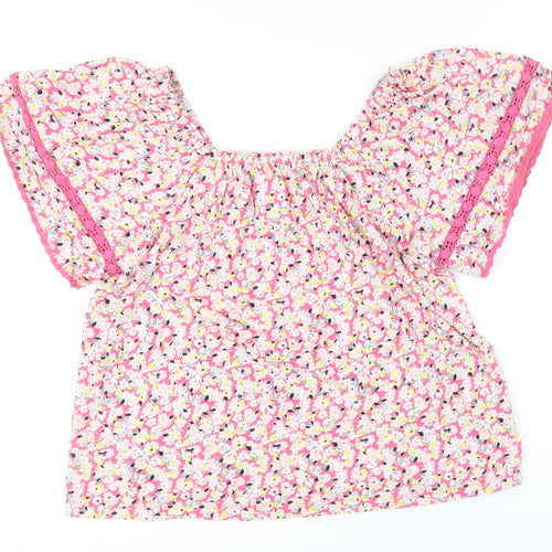 Marks and Spencer Womens Multicoloured Floral 100% Cotton Basic Blouse Size 10 Square Neck
