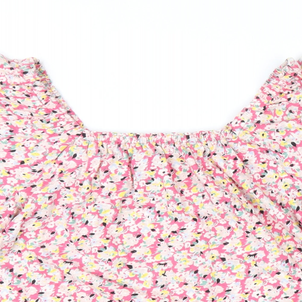 Marks and Spencer Womens Multicoloured Floral 100% Cotton Basic Blouse Size 10 Square Neck