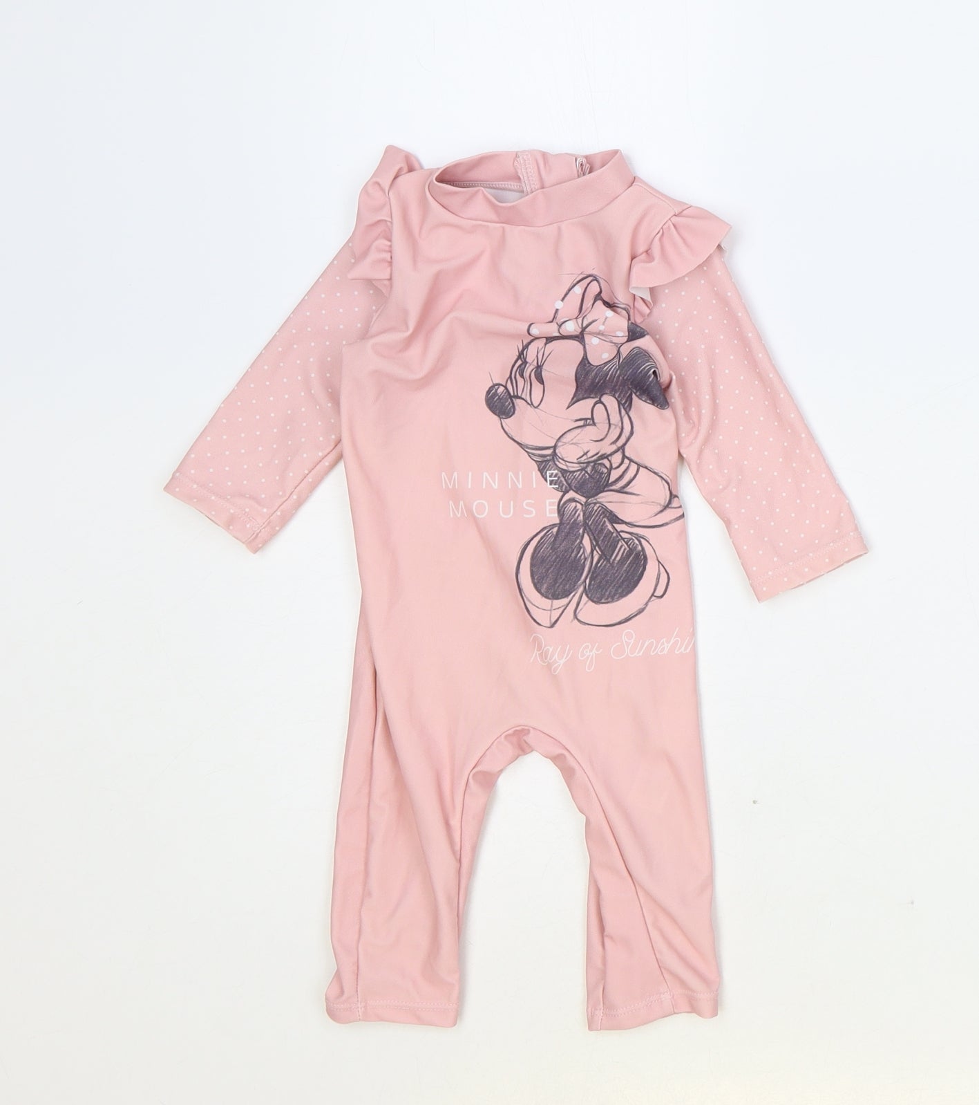 George Girls Pink Polyester Romper One-Piece Size 3-6 Months Zip - Swimsuit, Minnie Mouse