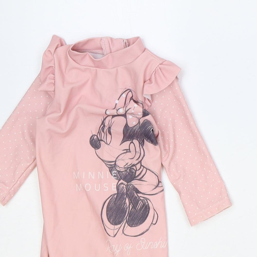 George Girls Pink Polyester Romper One-Piece Size 3-6 Months Zip - Swimsuit, Minnie Mouse