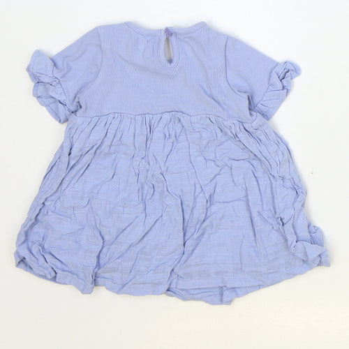 George Girls Blue Cotton Skater Dress Size 0-3 Months Round Neck Button