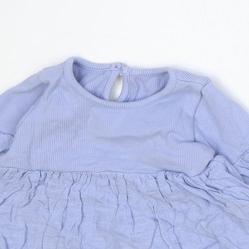 George Girls Blue Cotton Skater Dress Size 0-3 Months Round Neck Button