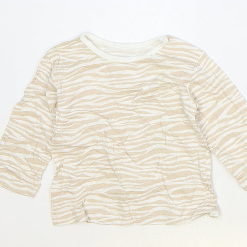 George Girls Brown Animal Print 100% Cotton Basic T-Shirt Size 6-9 Months Round Neck Pullover